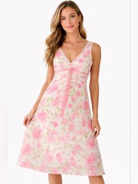 Jonathan Martin Studio Women’s Floral Sleeveless Dress Pink Lace Trim Size 6